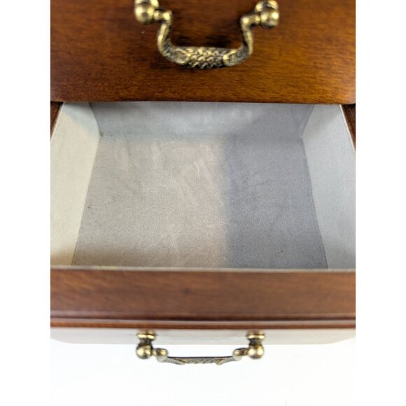 Vintage Large Wood Jewelry Armoire 2 Glass Doors, Mirrors, 4 Drawers Velvet 15" - Picture 10 of 13